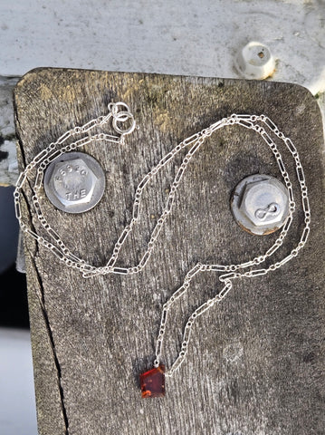 Hessonite Garnet Free Form Portrait Cut Sterling Silver Necklace