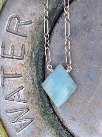 Larimar Faceted Diamond Sterling Silver Necklace