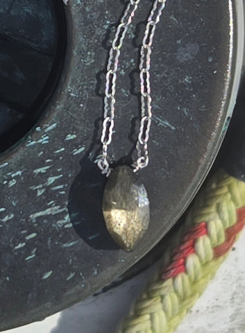 Golden Sheen Obsidian Faceted Marquise Sterling Silver Necklace