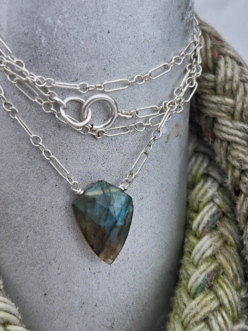 Labradorite Faceted Shield Sterling Silver Necklace