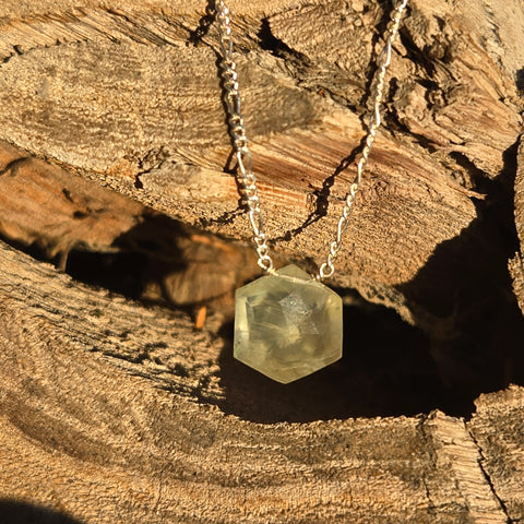 Phrenite Faceted Hexagon Sterling Silver Necklace