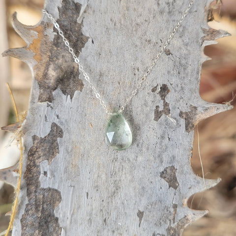 Moss Quartz Faceted Briolette Sterling Silver Necklace