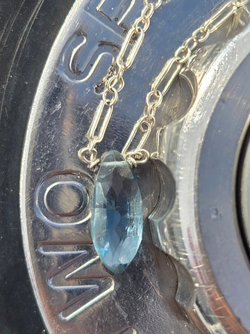 London Blue Topaz Faceted Marquise Sterling Silver Necklace