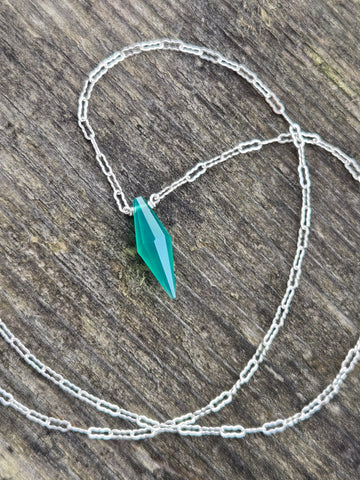 Green Onyx Faceted Diamond Dagger Sterling Silver Necklace