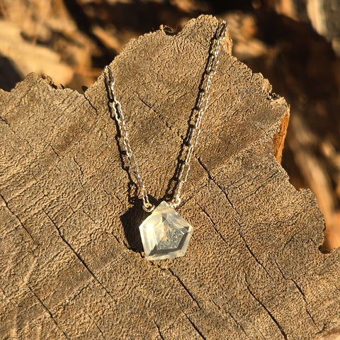 Moon Quartz Faceted Pentagon Sterling Silver Necklace