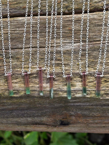 Morroredondo Brazilian Watermelon Tourmaline Crystal Sterling Silver Necklace