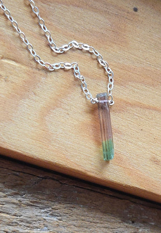 Morroredondo Brazilian Watermelon Tourmaline Crystal Sterling Silver Necklace