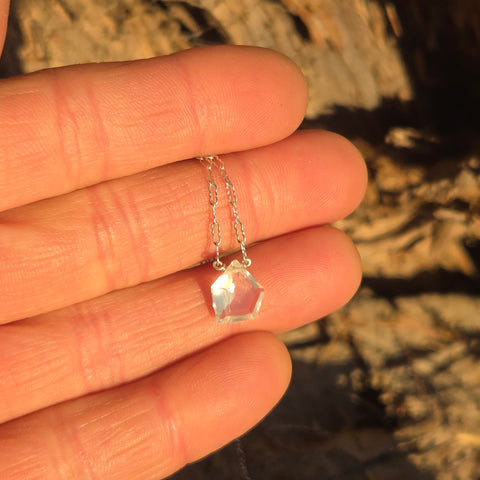 Moon Quartz Faceted Pentagon Sterling Silver Necklace
