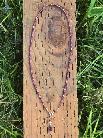 Garnet Faceted Dice 14K Gold Infinity Beaded Necklace