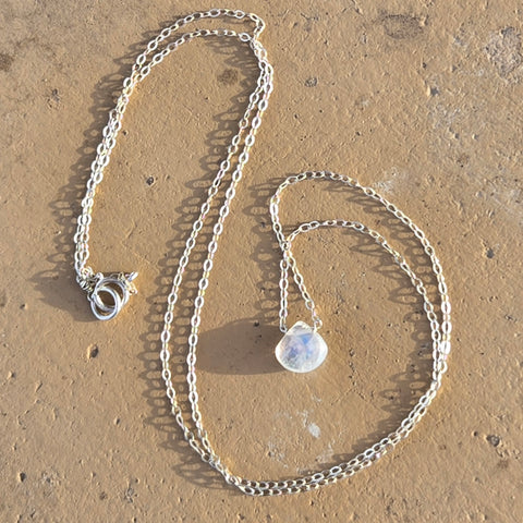 Rainbow Moonstone Briolette Sterling Silver Necklace