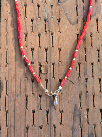Mediterranean Coral (Old Stock), Diamond and Engraved 14K Gold Infiniti Beaded Necklace