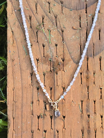 Labradorite Faceted Dice 14K Gold Infinity Beaded Necklace