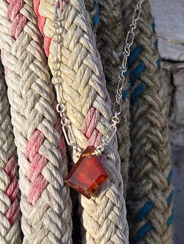 Hessonite Garnet Free Form Portrait Cut Sterling Silver Necklace