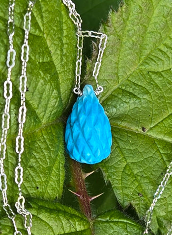 Antique Carved Chinese Gem Turquoise Sterling Silver Necklaces