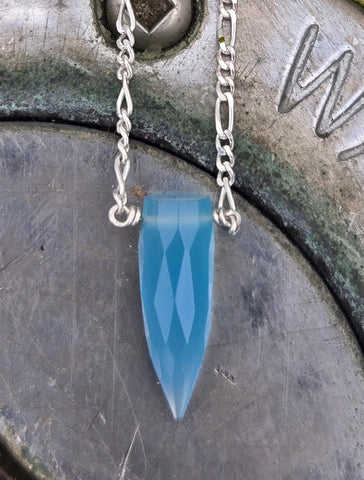 Blue Chalcedony Faceted Bullet Sterling Silver Necklace