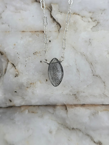 Moss Aquamarine Faceted Marquise Sterling Silver Necklace