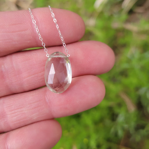 Prasiolite Faceted Big Briolette Sterling Silver Necklace