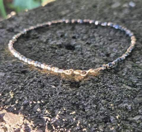 Pyrite Faceted Dice 14K and 10K Gold Beaded Bracelet