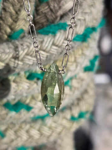 Green Kyanite Faceted Marquise Sterling Silver Necklace