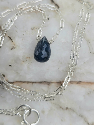 Teal Apatite Faceted Briolette Sterling Silver Necklace