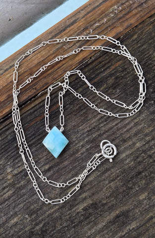 Larimar Faceted Diamond Sterling Silver Necklace