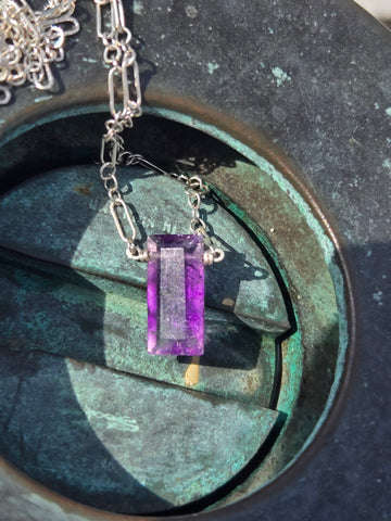 Amethyst Baguette Sterling Silver Necklace