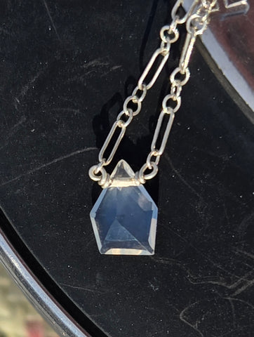 Moon Quartz Faceted Free Form Sterling Silver Necklace