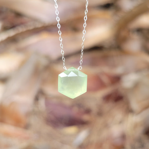 Phrenite Faceted Hexagon Sterling Silver Necklace