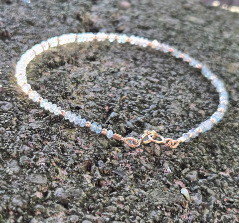 Aquamarine Faceted UFO 14K and 10K Gold Beaded Bracelet