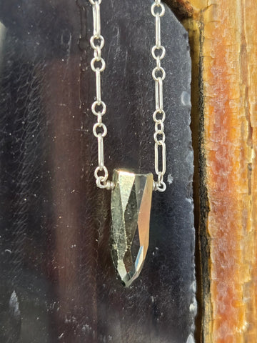 Pyrite Faceted Bullet Sterling Silver Necklace