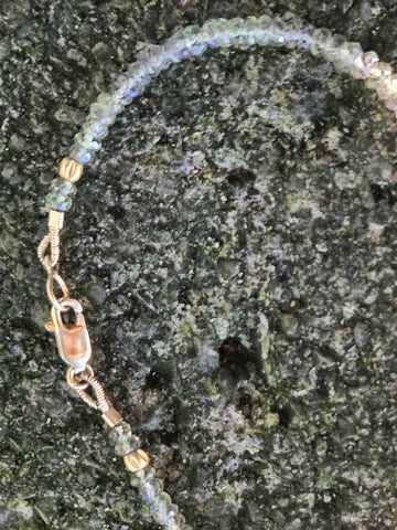 Green Sapphire and Ancient Egyptian Gold Bead Replica 18k & 14K Gold Bracelet