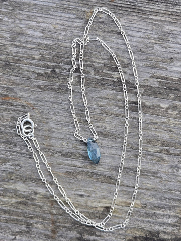 London Blue Topaz Faceted Marquise Sterling Silver Necklace