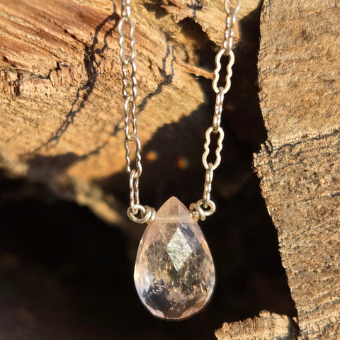 Morganite Faceted Briolette Sterling Silver Necklace