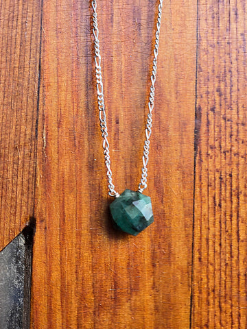 Emerald Faceted Hexagon Sterling Silver Necklace