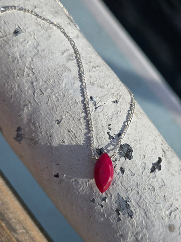 Ruby Faceted Marquise Sterling Silver Necklace