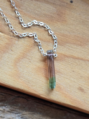 Morroredondo Brazilian Watermelon Tourmaline Crystal Sterling Silver Necklace