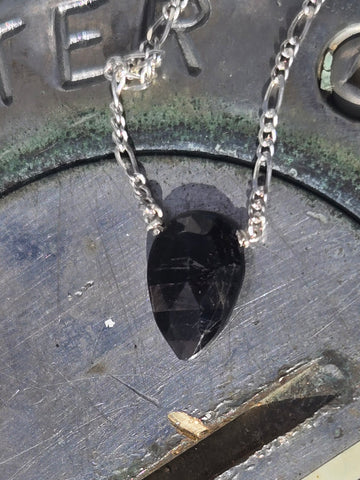 Hypersthene Faceted Leaf Sterling Silver Necklace