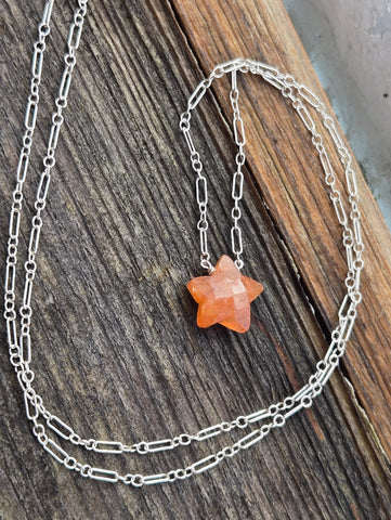 Indian Sunstone Faceted Star Sterling Silver Necklace