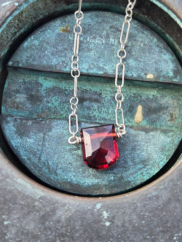 Garnet Faceted Chalice Sterling Silver Necklace