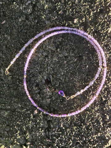 Amethyst Faceted Dice Ombre 14K Gold Infinity Beaded Necklac