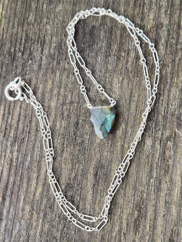 Labradorite Faceted Shield Sterling Silver Necklace