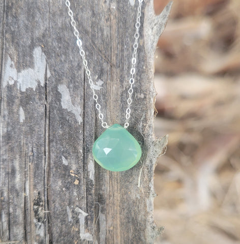 Green Chalcedony Faceted Briolette Sterling Silver Necklace