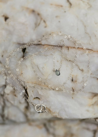 Montana Sapphire Faceted Dainty Briolette Sterling Silver Necklace