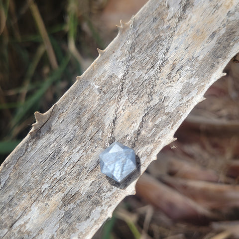 Grey Moonstone Faceted Hexagon Sterling Silver Necklace