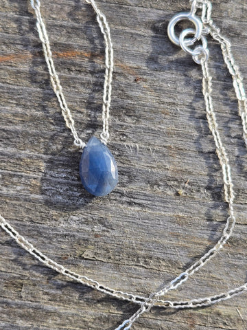 Blue Sapphire Faceted Briolette Sterling Silver Necklace