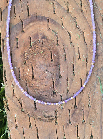 Amethyst Faceted Dice Ombre 14K Gold Infinity Beaded Necklac