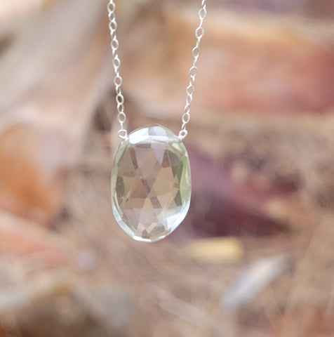 Prasiolite Faceted Big Briolette Sterling Silver Necklace