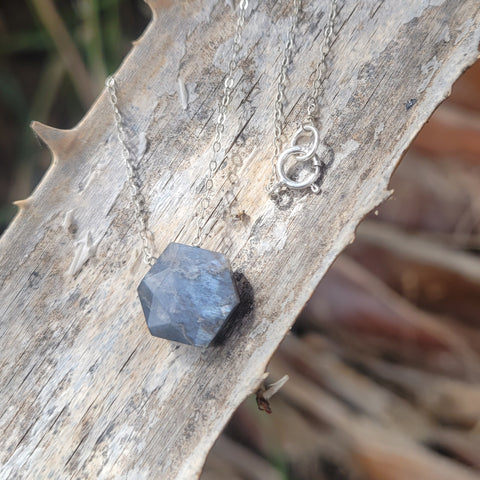 Grey Moonstone Faceted Hexagon Sterling Silver Necklace