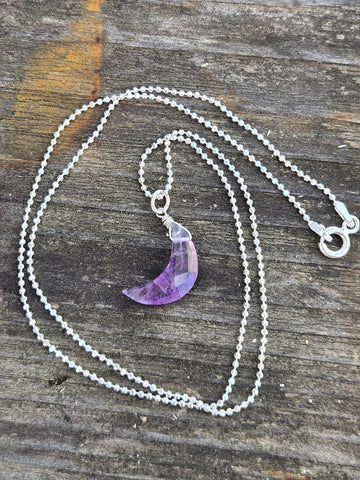 Amethyst Crescent Moon Sterling Silver Necklace
