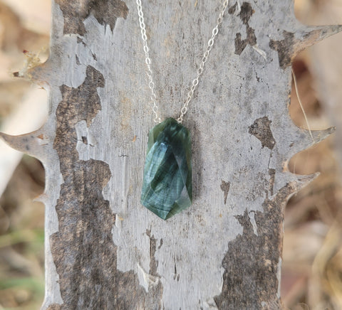 Seraphanite Faceted Shield Sterling Silver Necklace